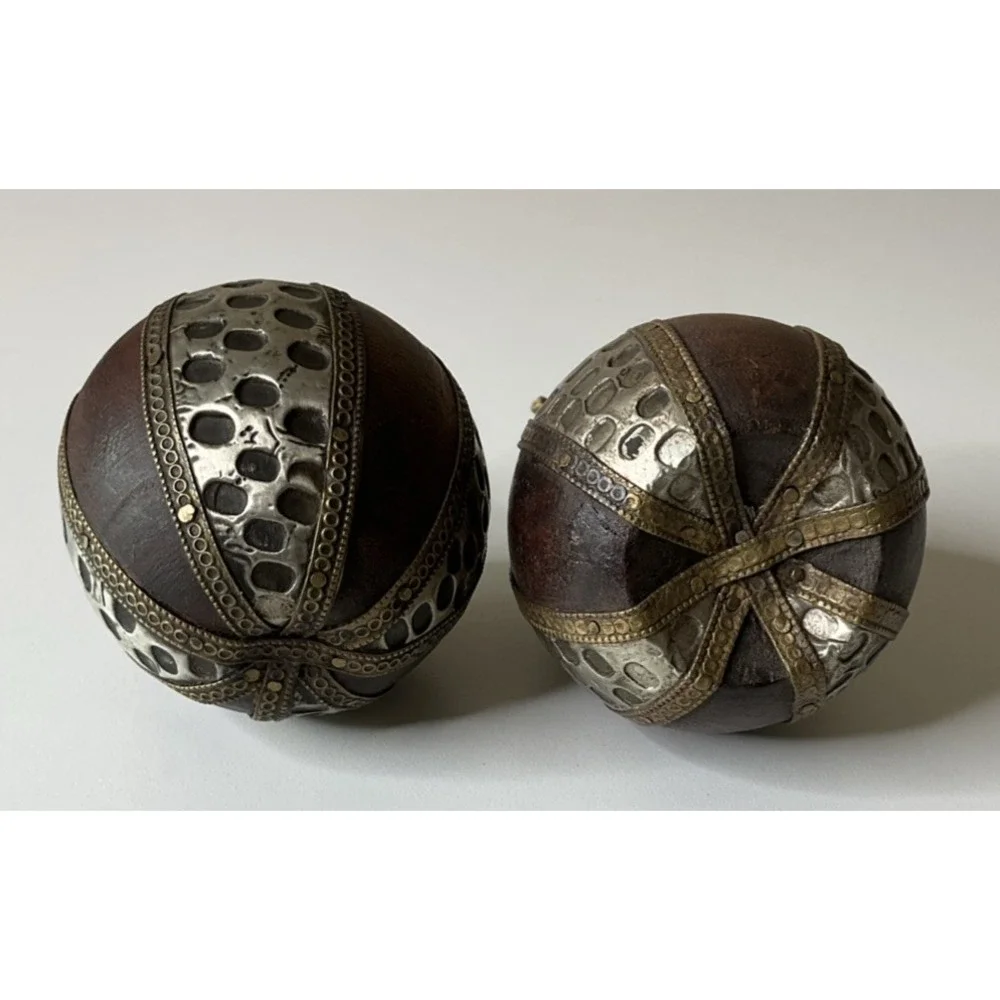 Vintage Charles‎ Marcak Turned Wooden  Apple & Pear Ornate Metal  5.25